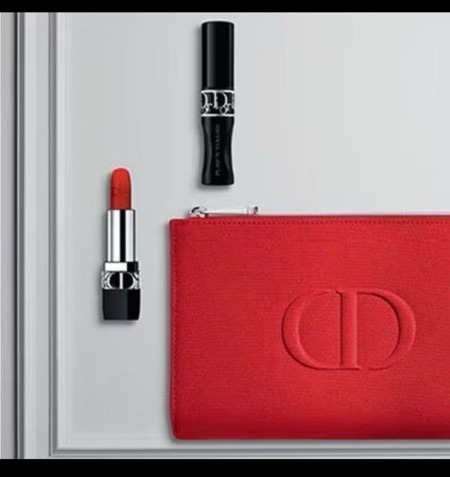 Dior make up gift Red Pouch lipstick mascara set NEW in Box