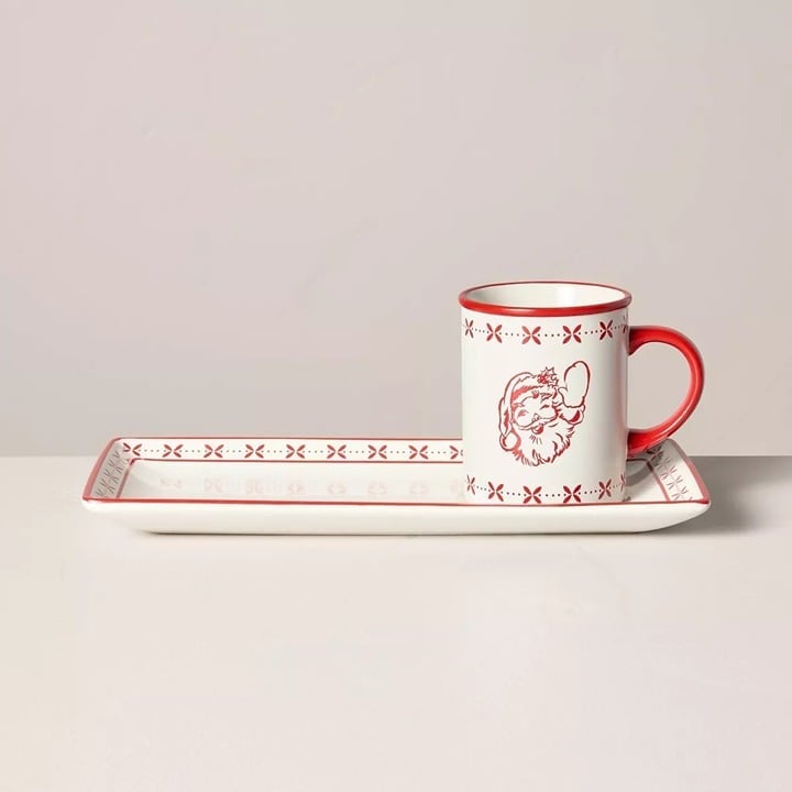 Hearth & Hand Magnolia 2pc Milk & Cookies Stoneware Christmas Set Cream/Red 2024