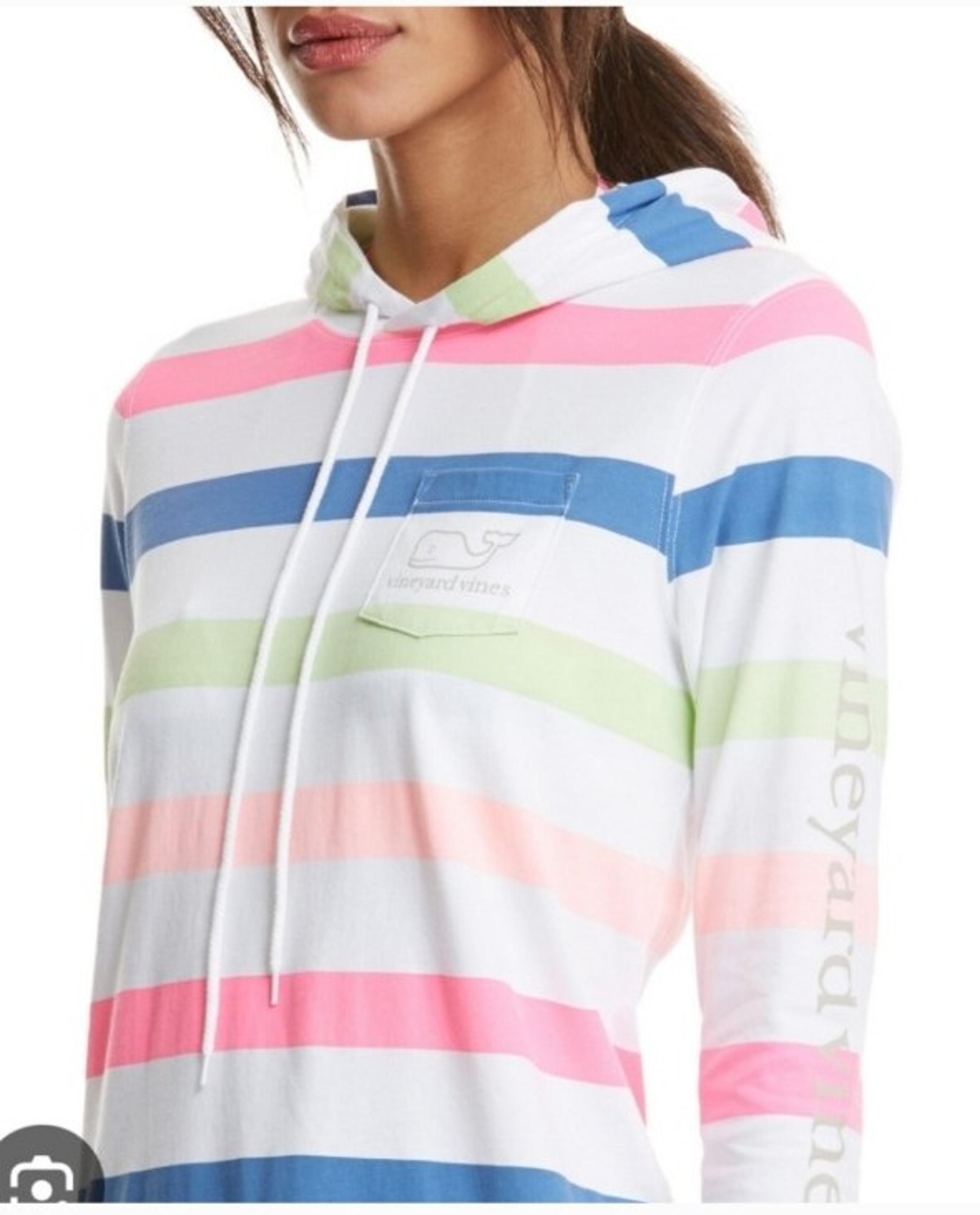 Vineyard Vines Striped Long Sleeve Hoodie Whale Tee Shirt Medium