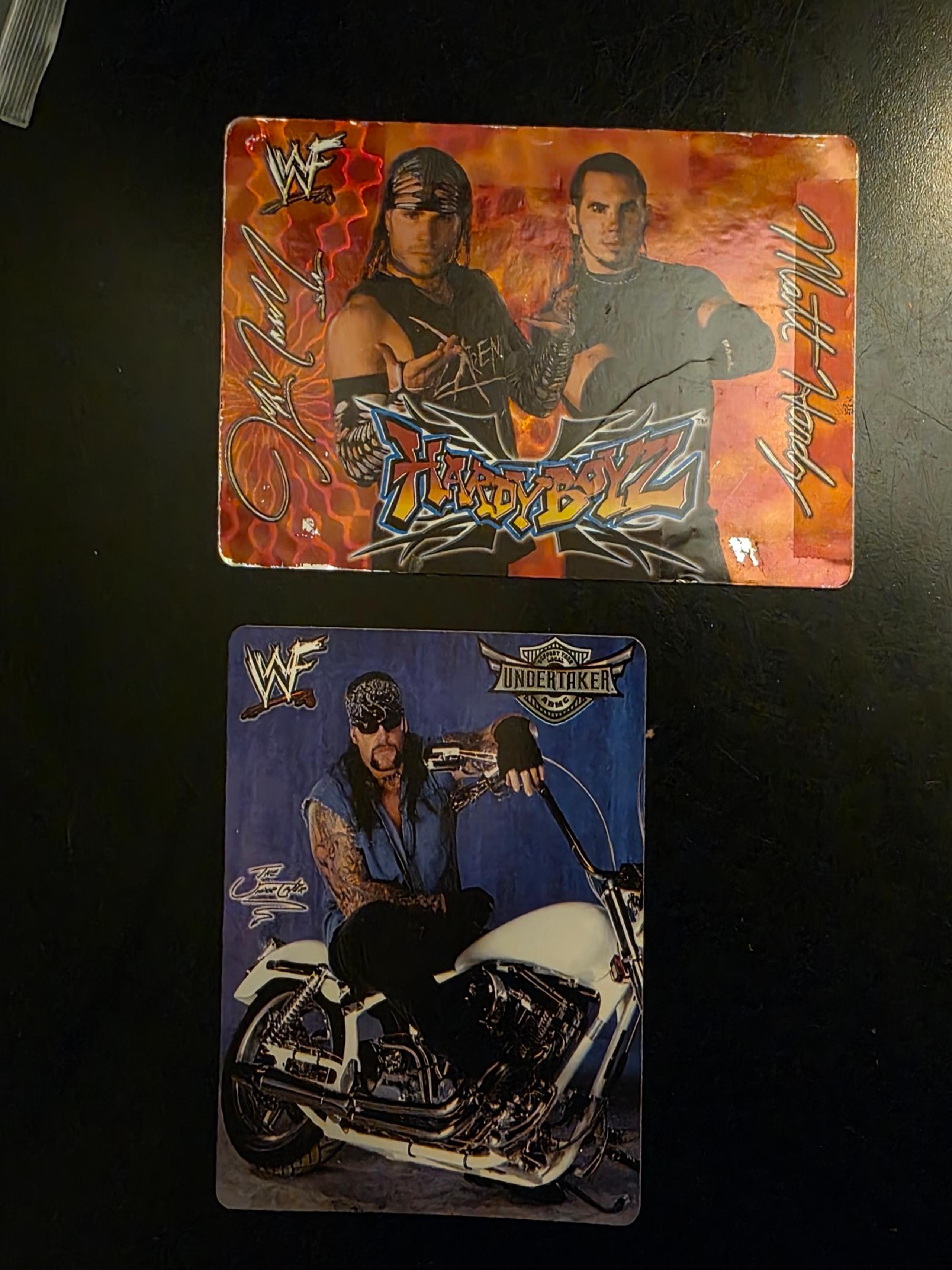 Vintage Hardy brothers and Undertaker stickers
