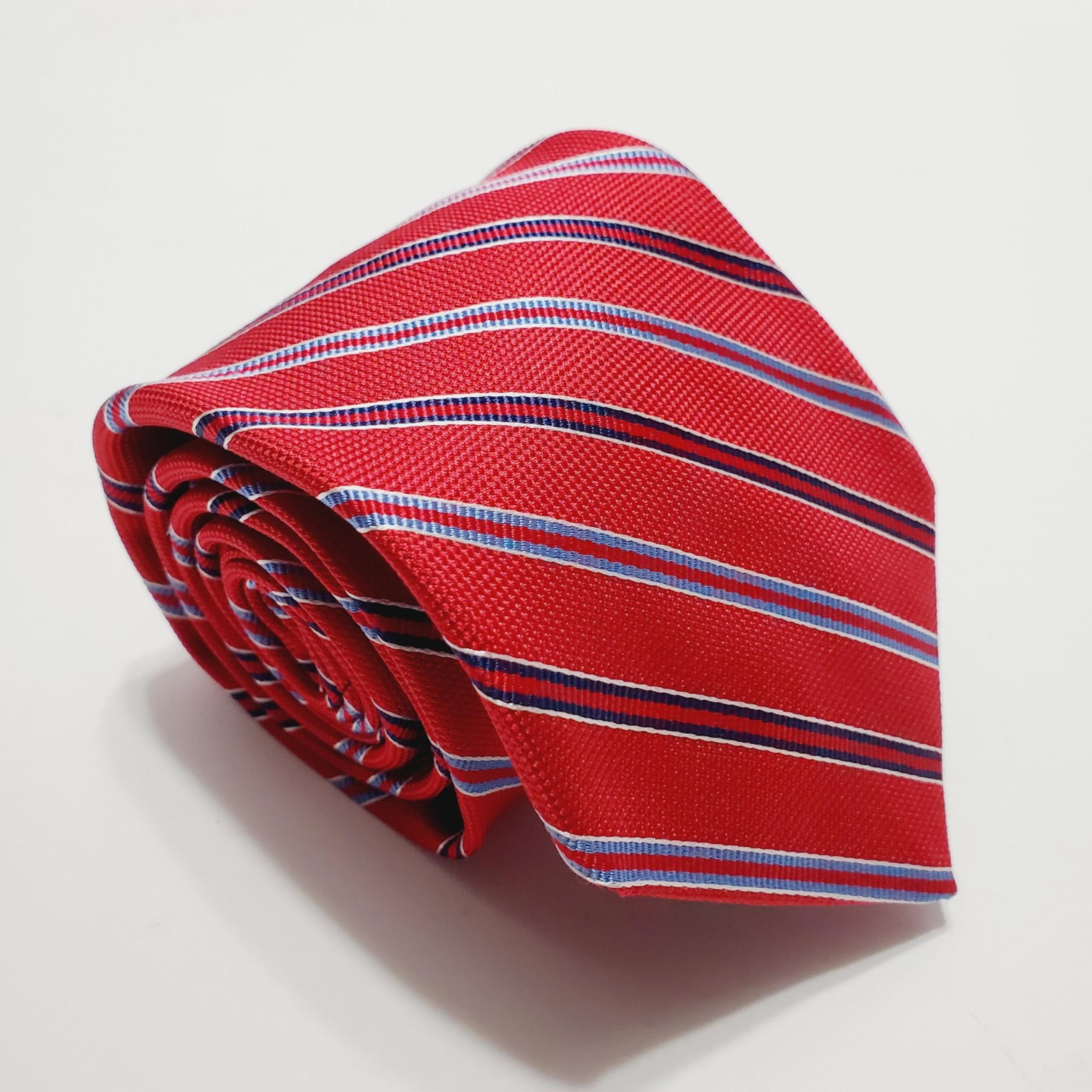 Hart Schaffner Marx Necktie 
Red Stripe Silk Neck Tie 
Jacquard Fabric