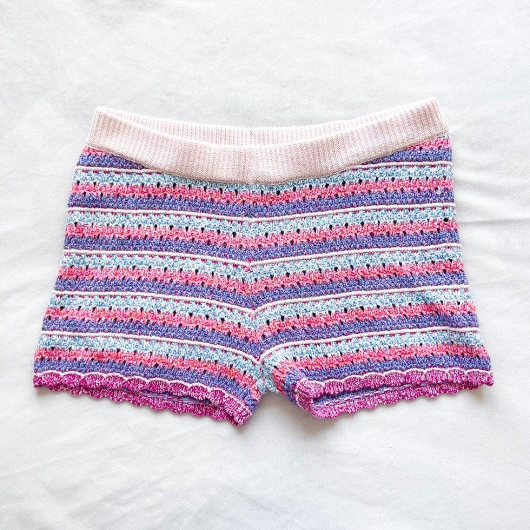 Zara Pink Striped Crochet Knit Shorts