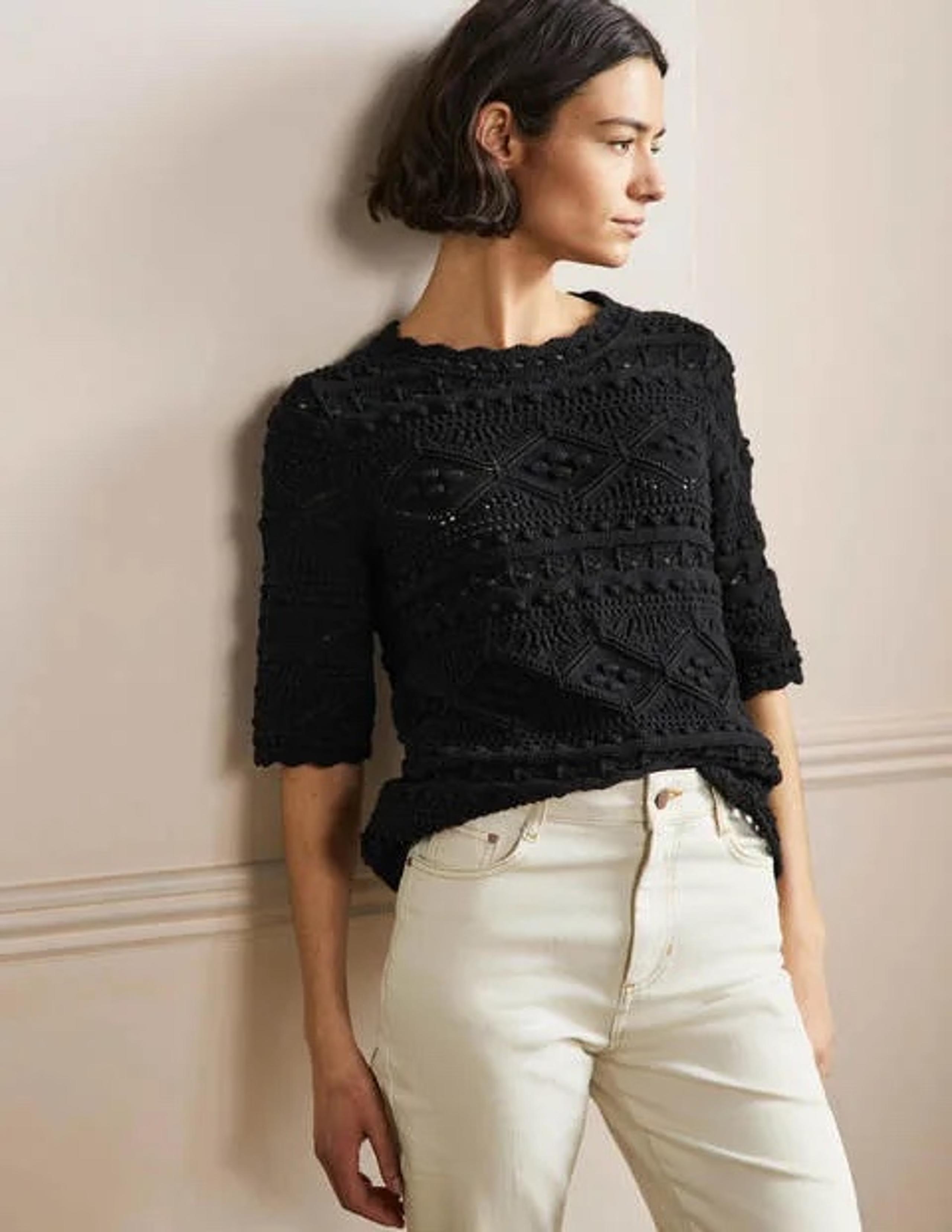 Claudia Textured Knitted Top Size US 4 black knit cotton sweater sezane - Boden