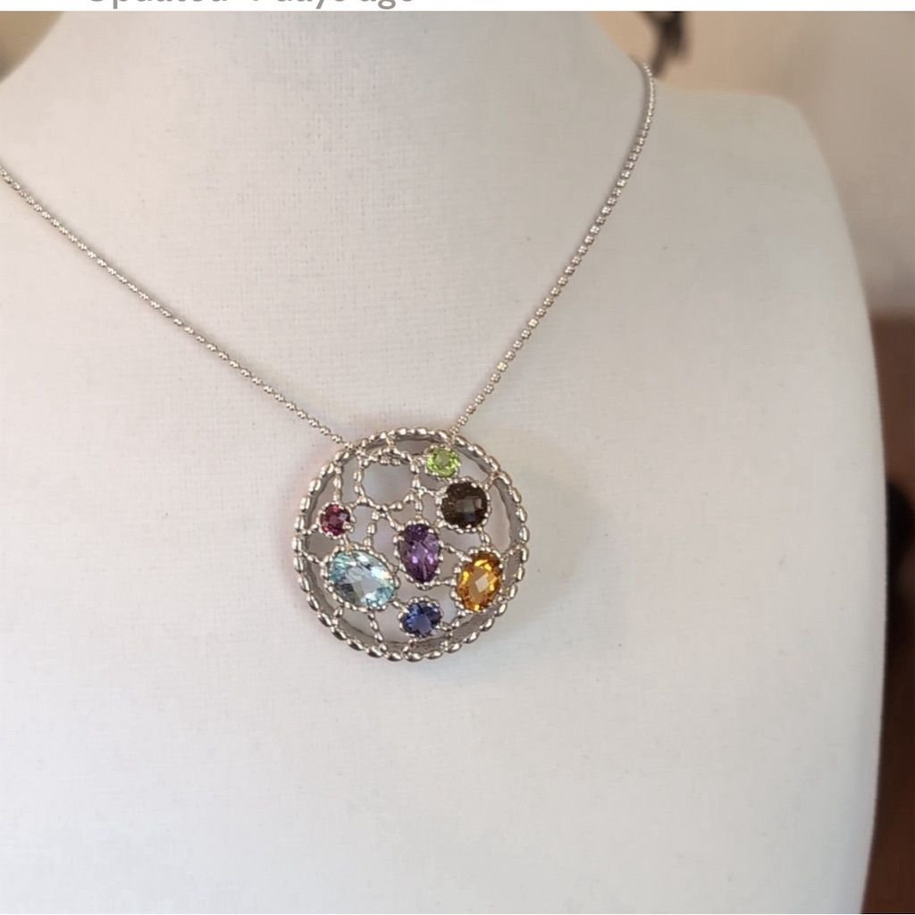 Vintage Sterling Silver Multi-Gemstone Circular Pendant