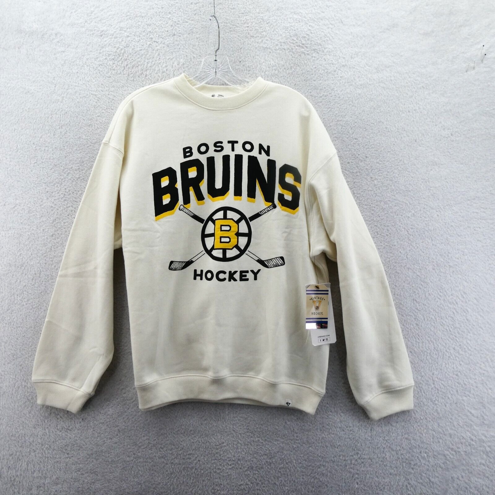 Boston Bruins Sweatshirt Womens Small Relaxed Medium '47 Brand Cream Crewneck