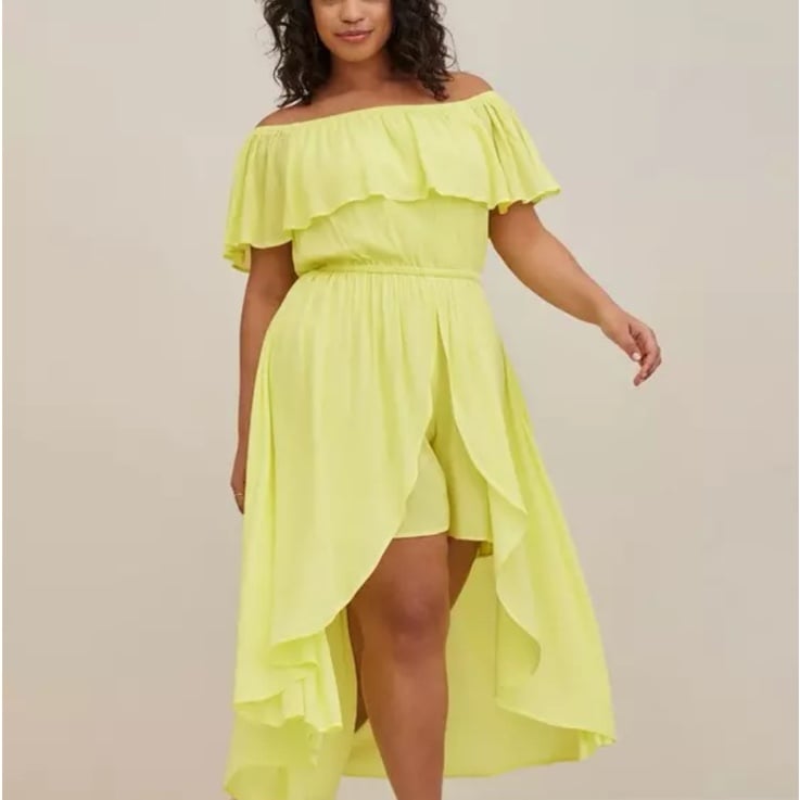 TORRID Size 4 4X Midi Gauze Off-Shoulder Walk-Through Dress in Yellow