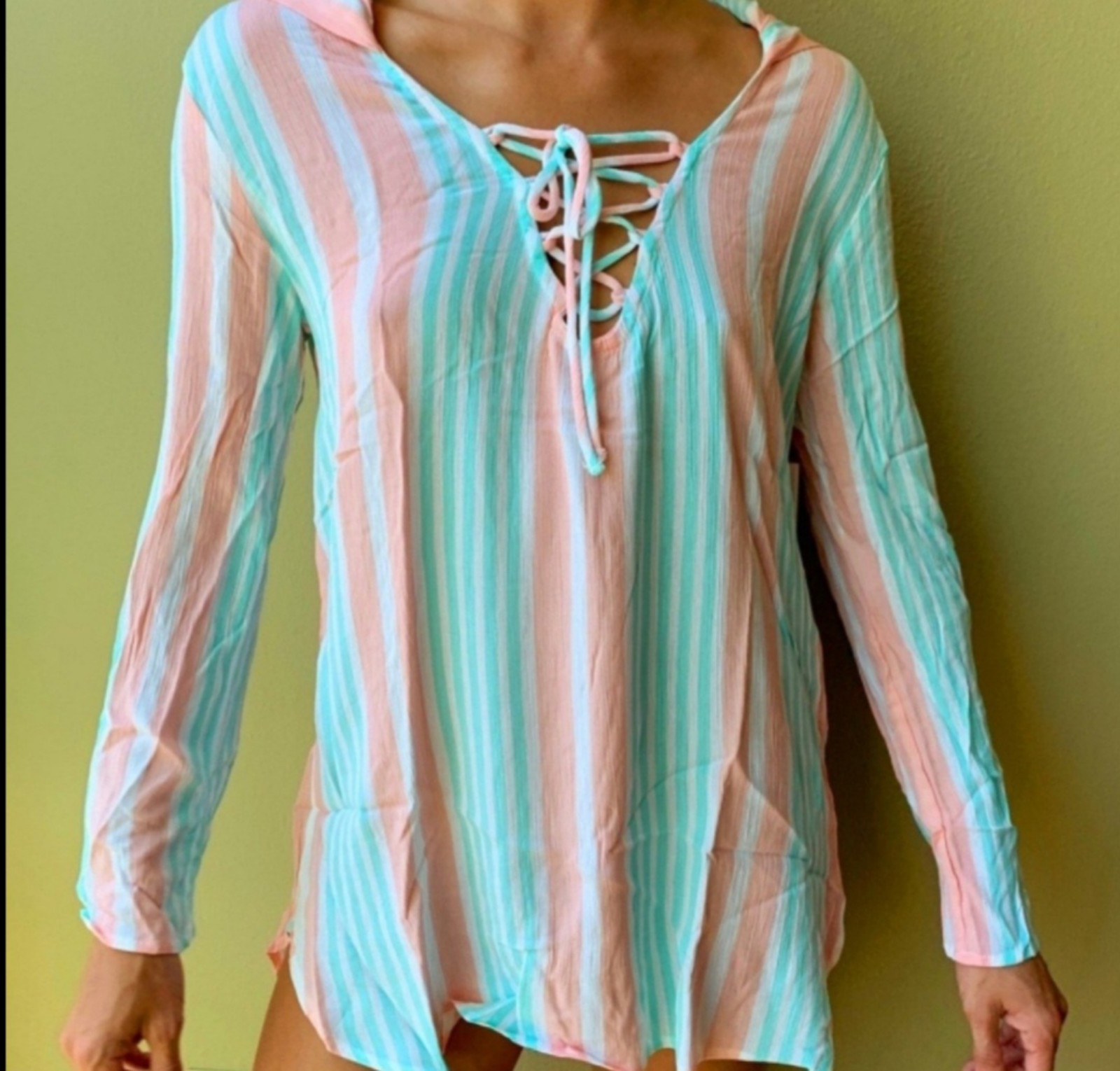 lace up striped coverup