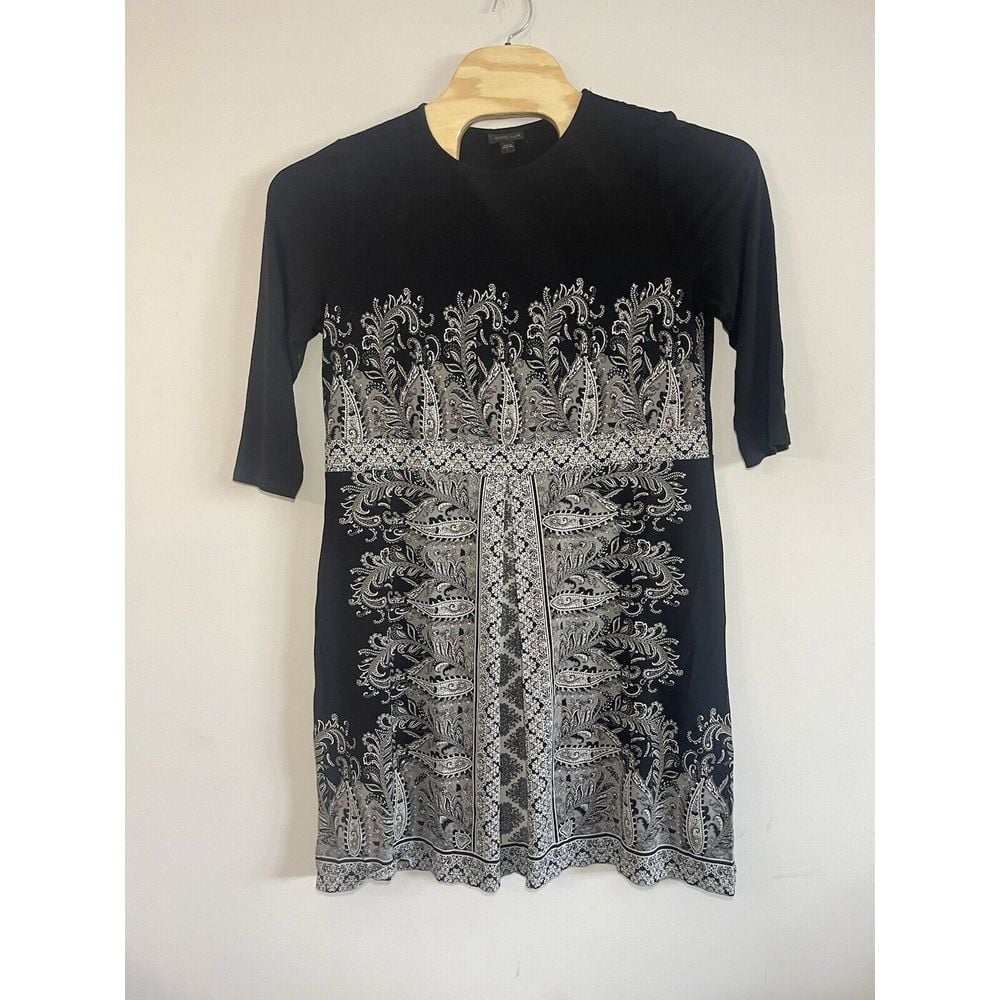 J Jill Dress 3/4 Sleeve Paisley Print Shift Wearever Stretchy Boho Womens L