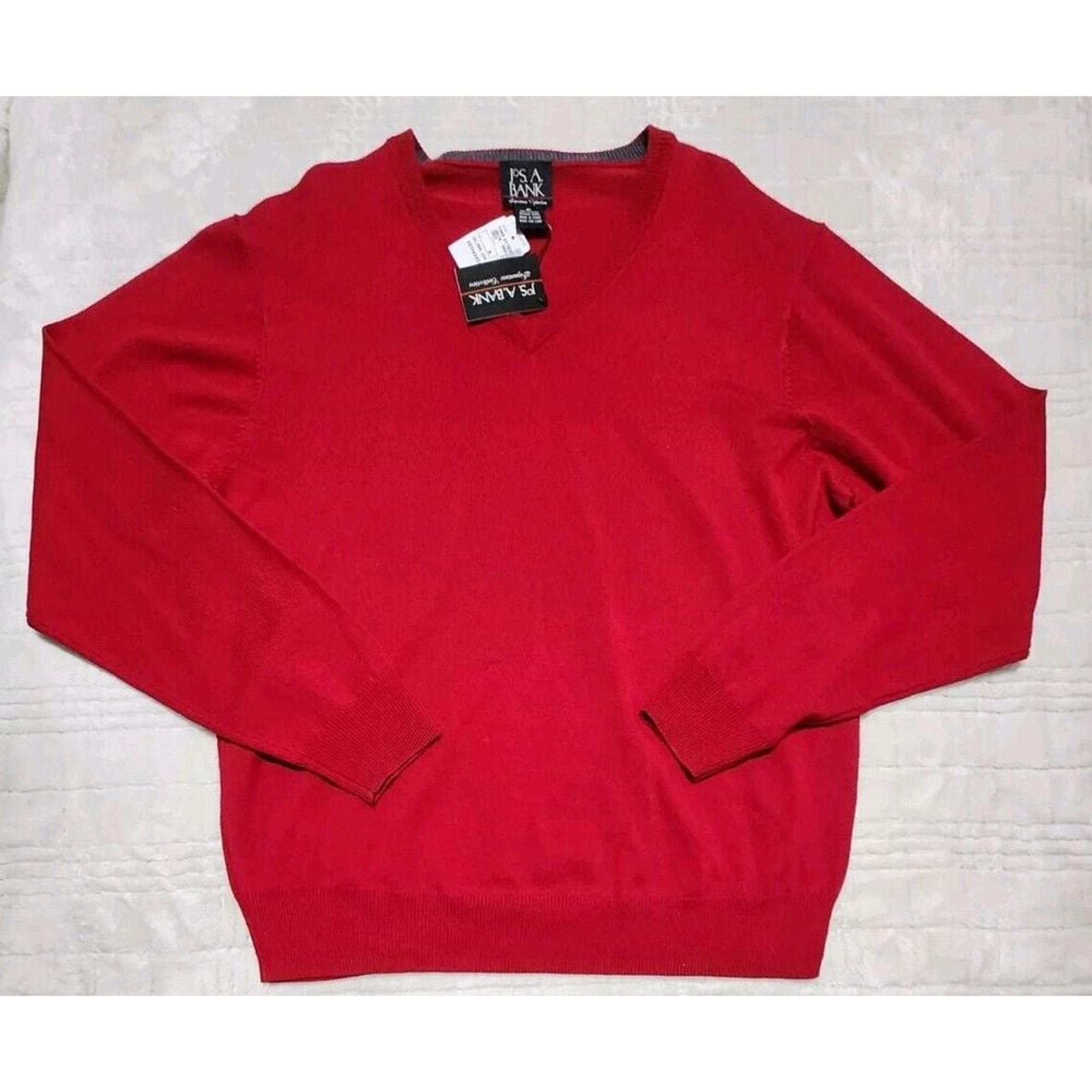 Jos A Bank Mens Medium Red merino Wool Long Sleeve Sweater - NWT