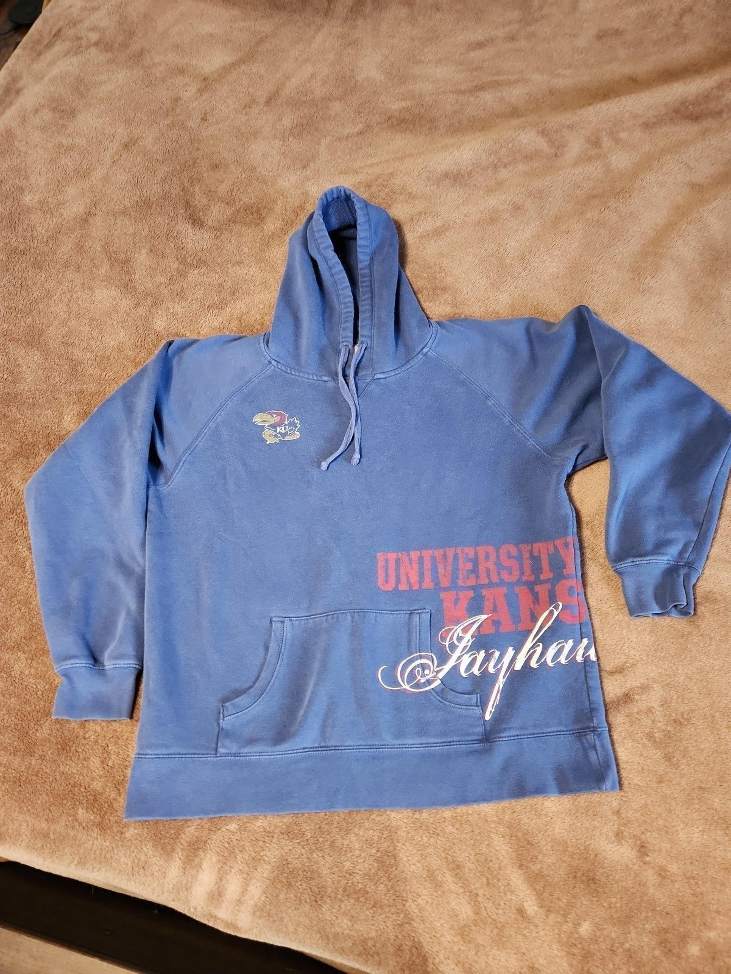 Womens Champion Kansas University KU Jayhawks Blue Hooded Sweatshirt XL