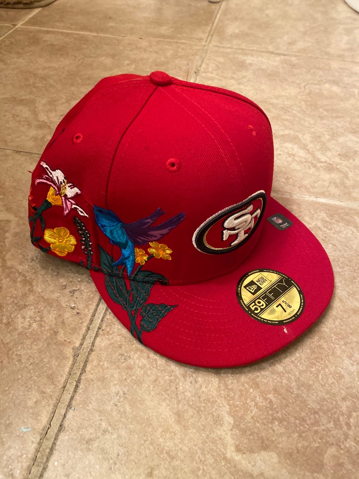 San Francisco 49ers NFL Blooming New Era 59 Fifty Fitted Red Hat Authentic New
