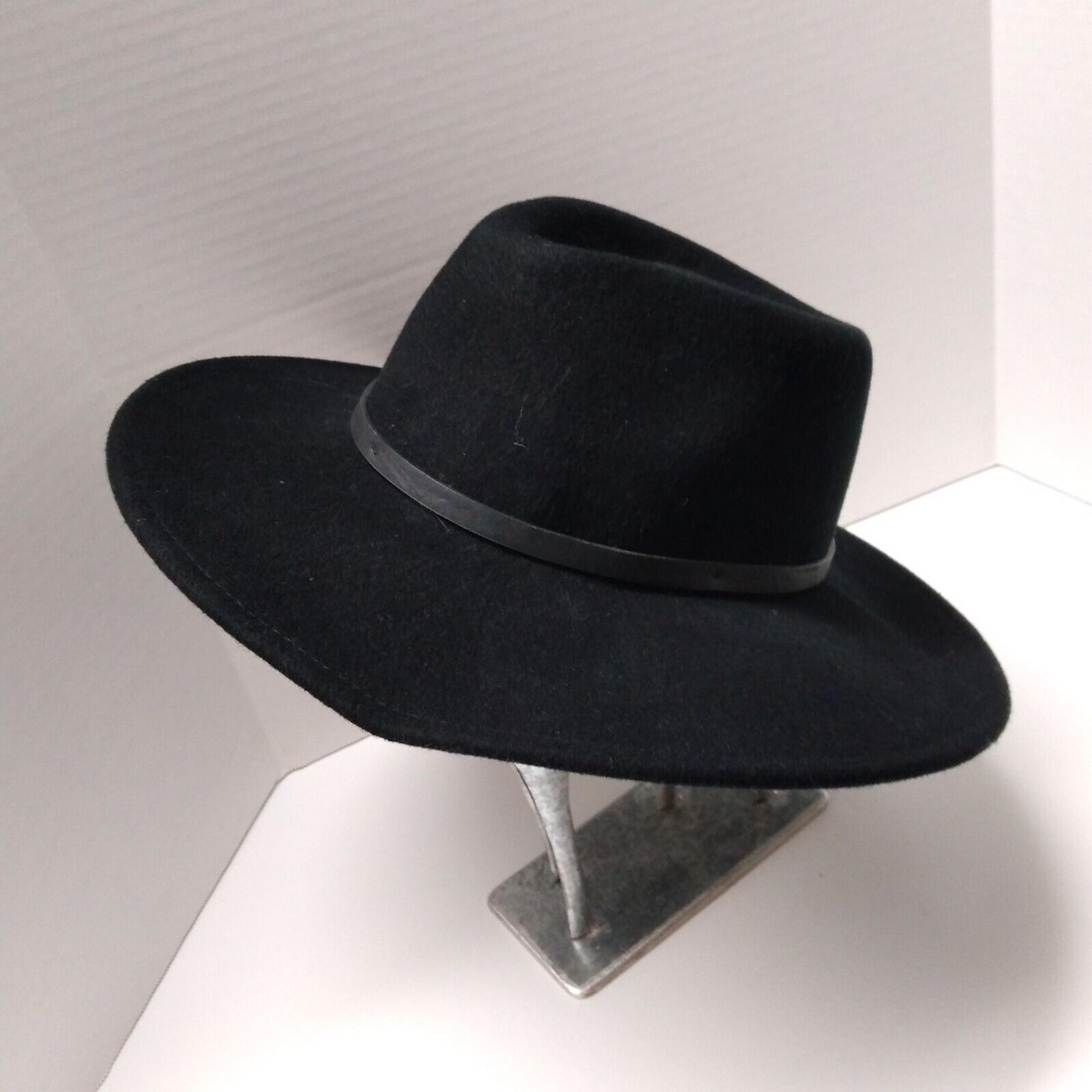 black 100% wool hat fedora leather band belt - Target