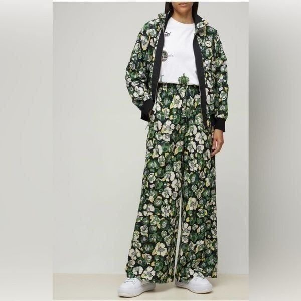 Puma x Liberty Green/Black Pull On Floral Wide Leg Athleisure Pants Size XL