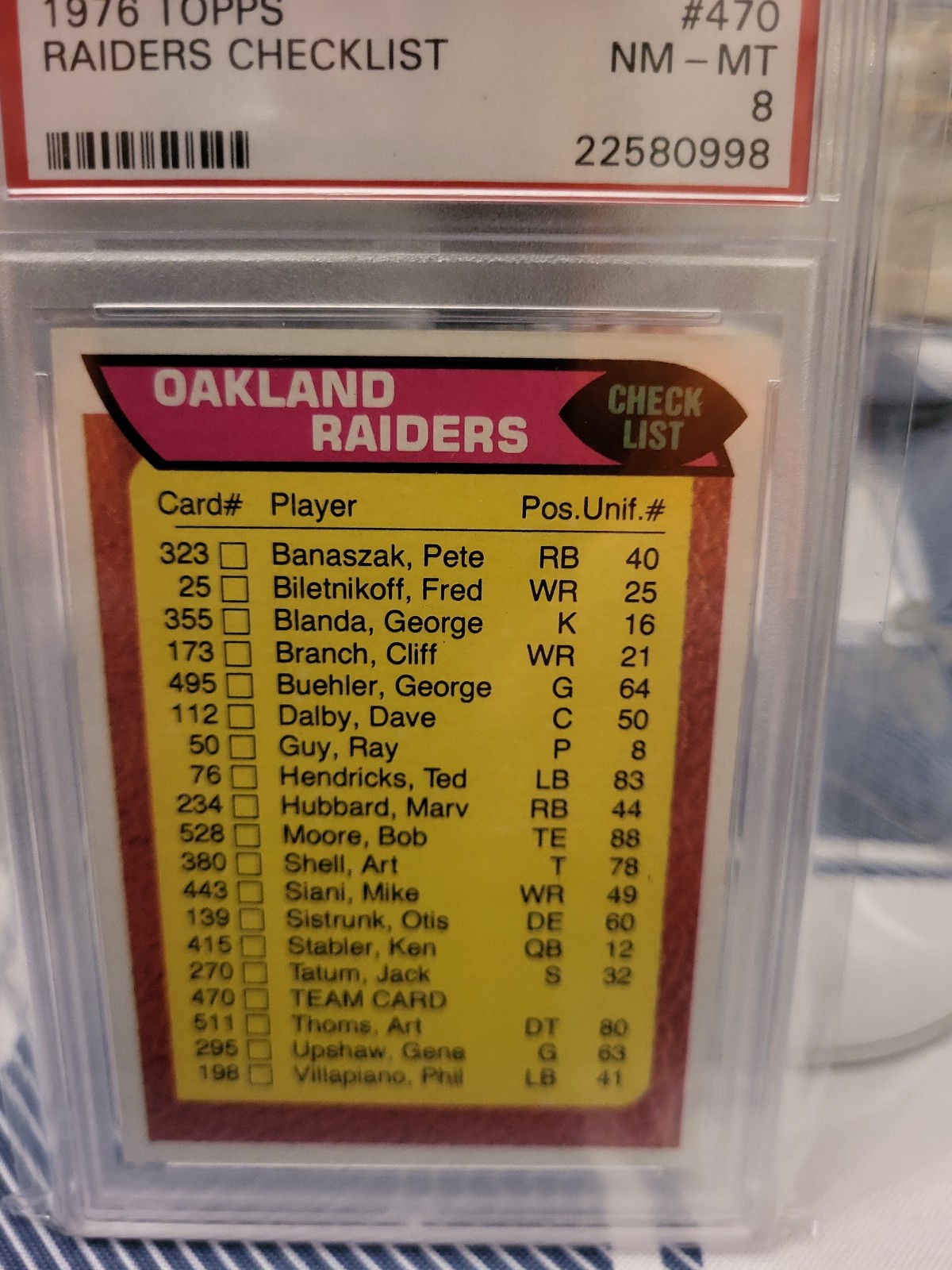 PSA 8 1976 Topps Raiders checklist