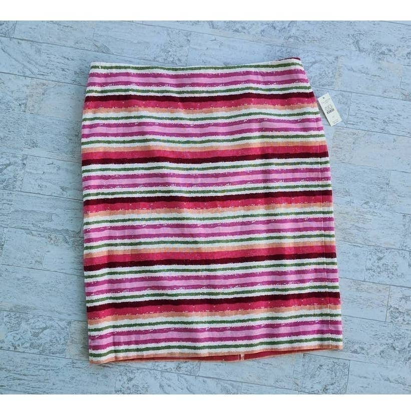 NWT New Talbots Linen Blend Knee Length Striped Skirt Size 12