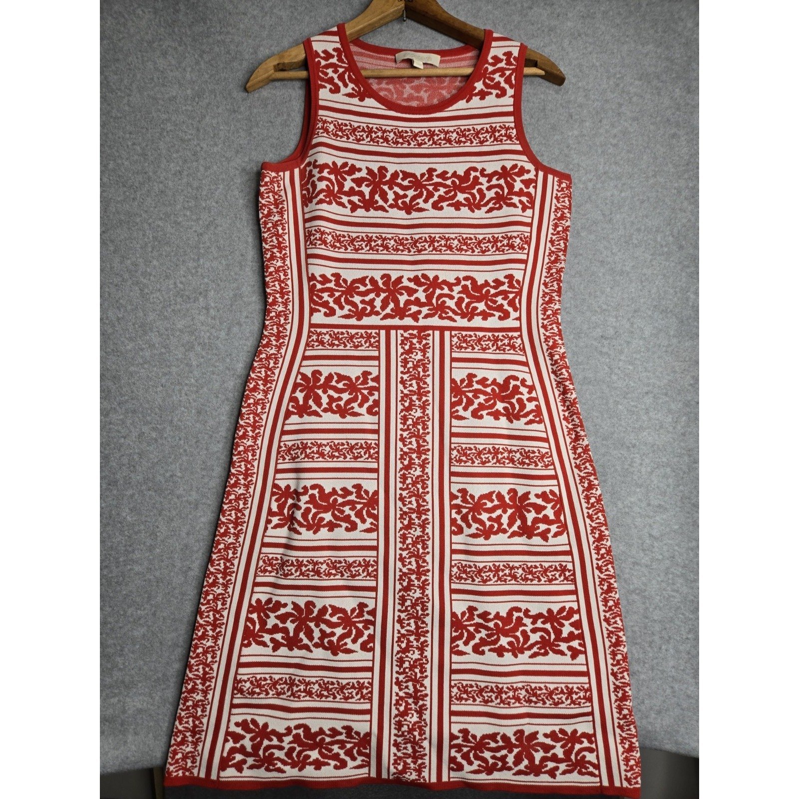 Etcetera Womens Size Small Red White Rayon Blend Tight Knit Dress Sleeveless