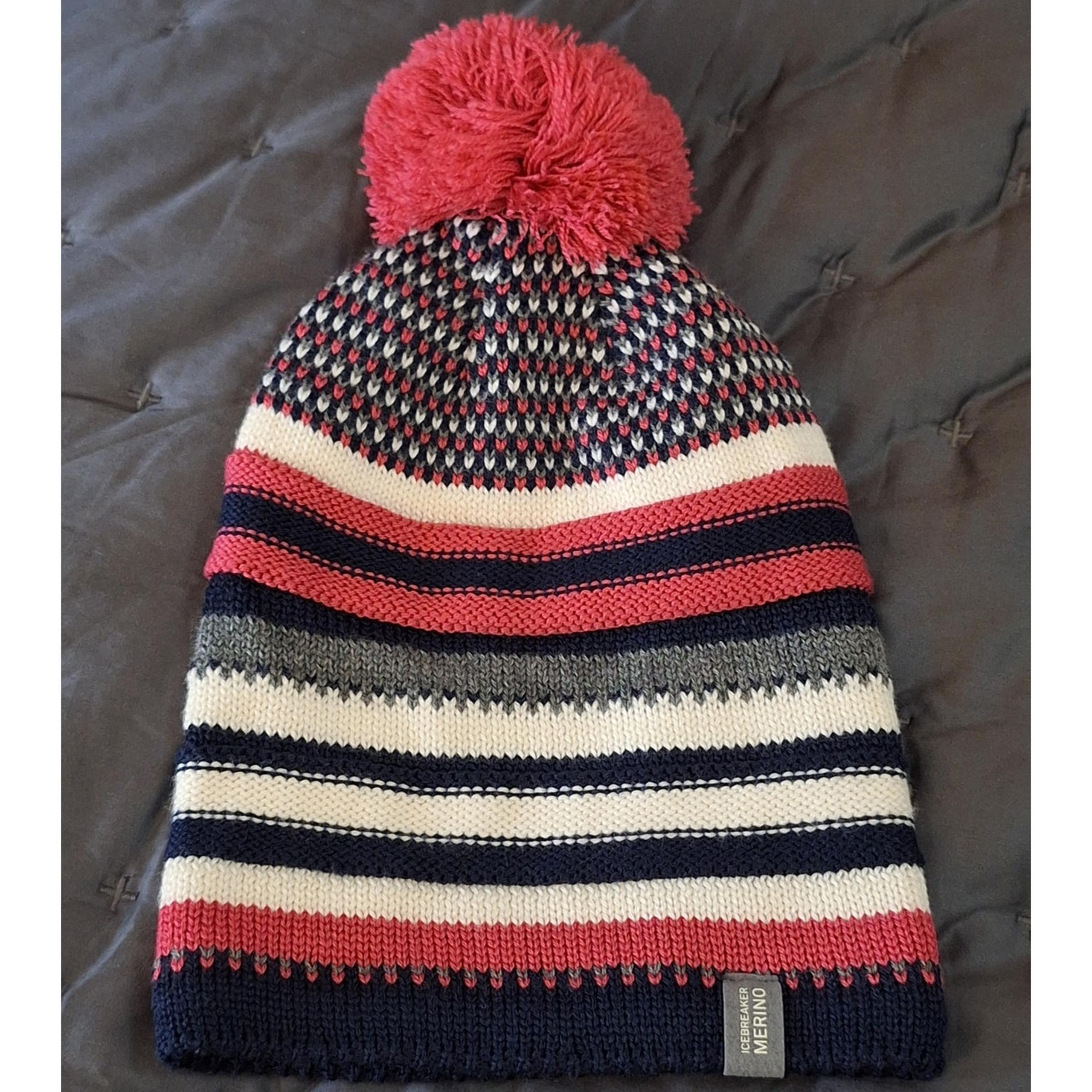 Icebreaker Beanie Women's OSFM Striped Pom Lined Wool Acrylic Winter Cozycore