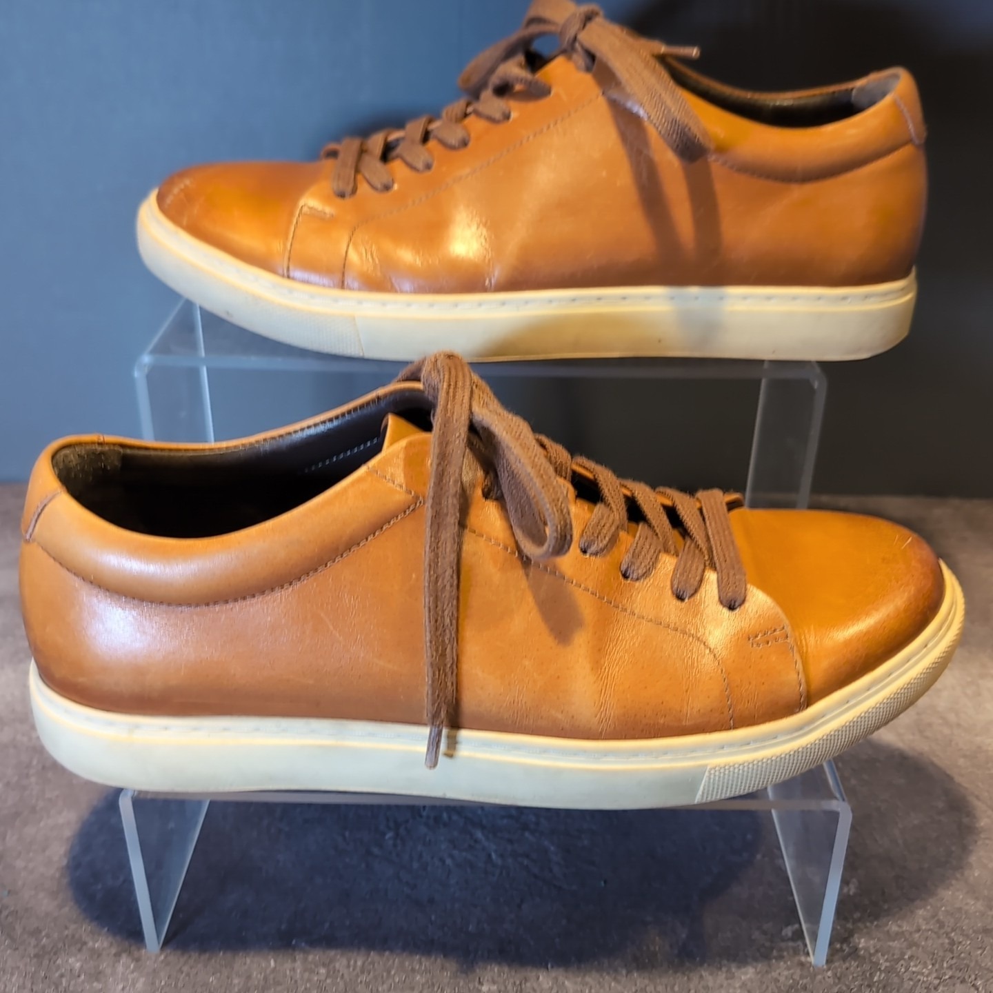 Allen Edmonds Canal Court Brown Leather Casual Sneakers sz 7 D Walnut White