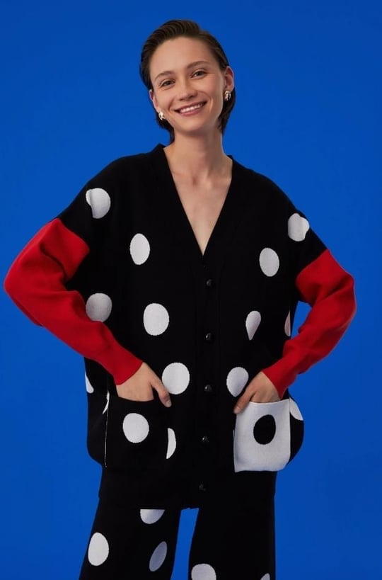 Exquise Polka Dot Patterned Knitwear Cardigan