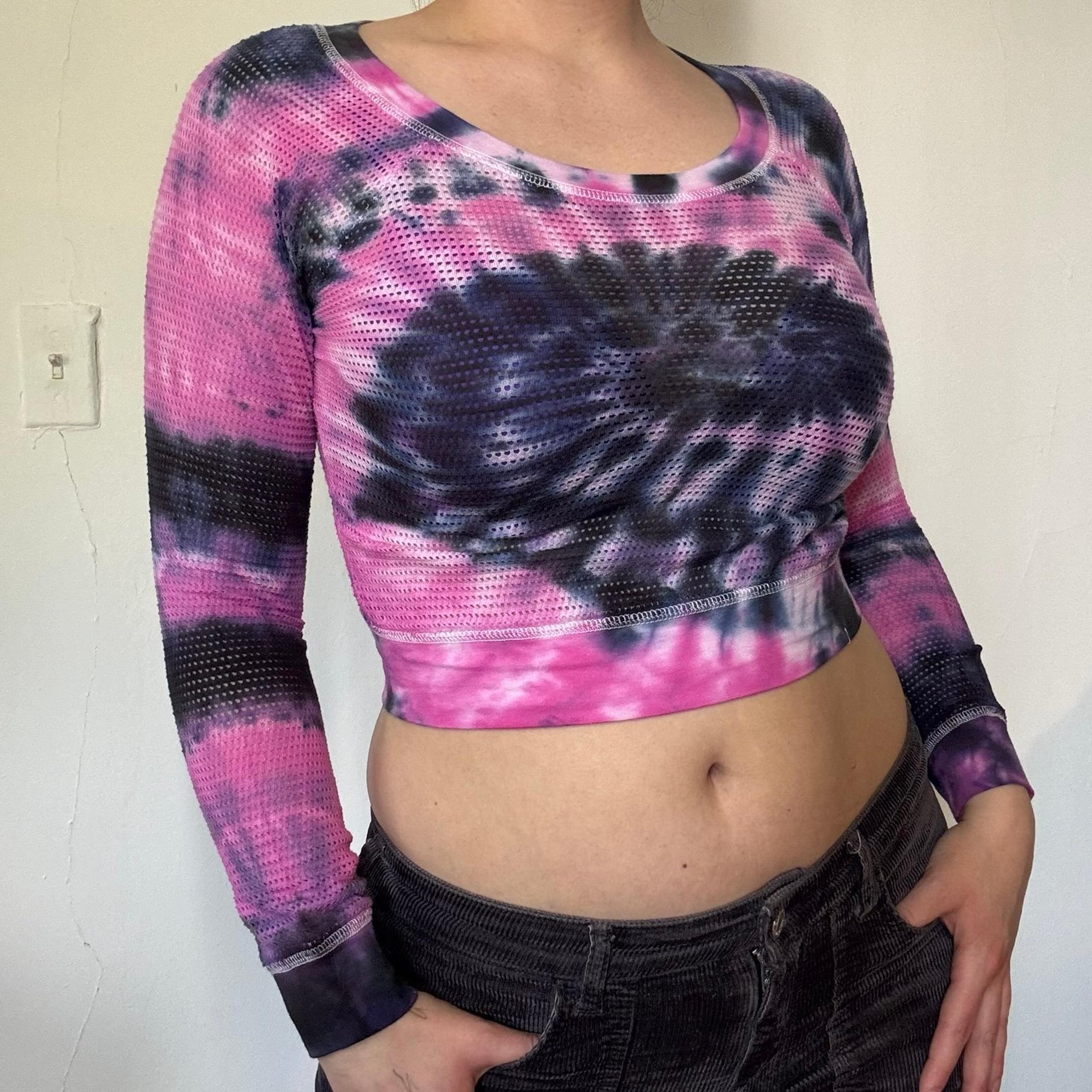 Hot Pink and Black Cotton Mesh Tie Dye Top
