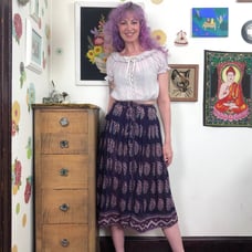 Vintage Purple Cotton Gauze Skirt, 1970s Indian Cotton Block Printed Midi, XS