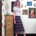 Vintage Purple Cotton Gauze Skirt, 1970s Indian Cotton Block Printed Midi, XS