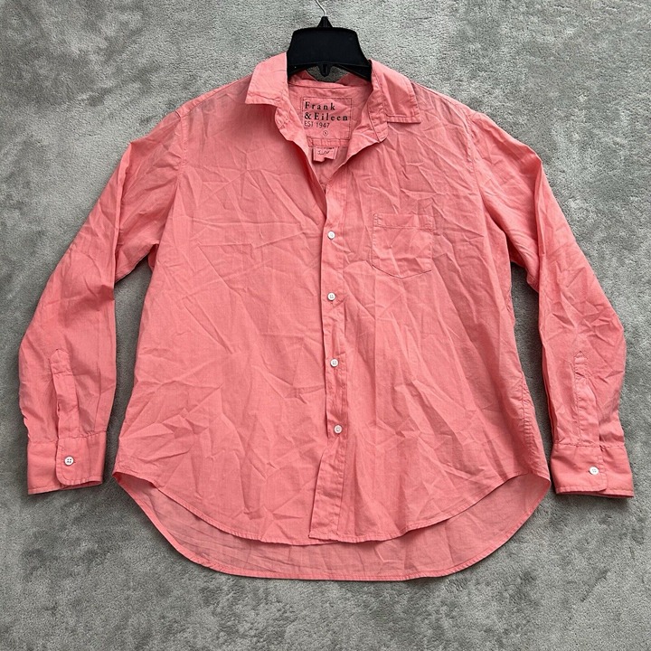 Frank & Eileen Top Womens Small Eileen Cotton Button Up Flamingo Coral Pink