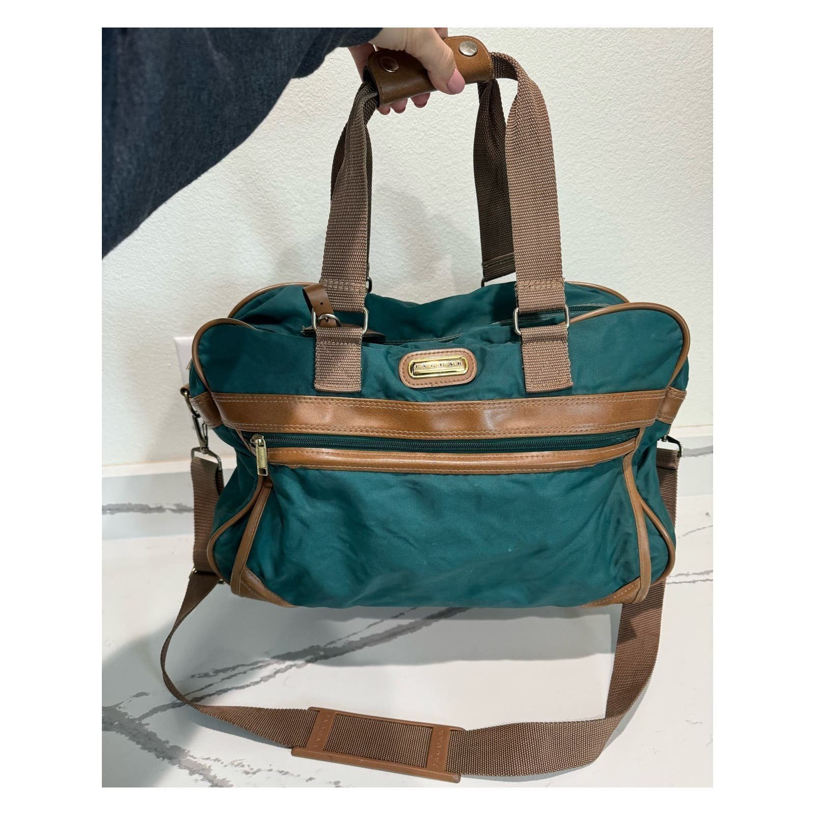 Jaguar Travel Bag Overnight Weekender Jade Green with Leather