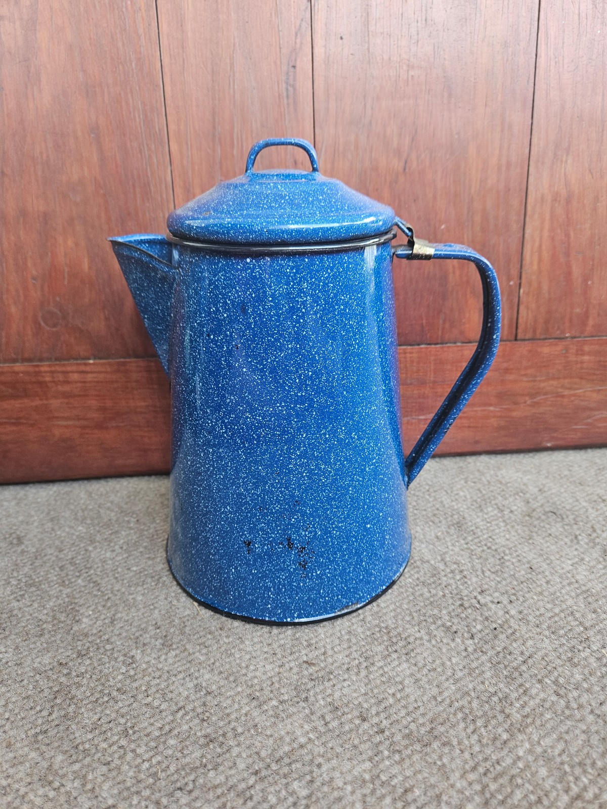 Vintage Coffee Percolator Pot Blue Enamel