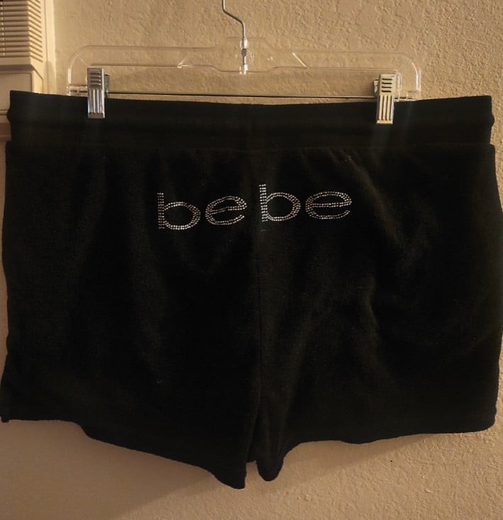 Bebe Black Y2K Terry Cloth/Toweling Bling Logo Lounge/Beach Shorts