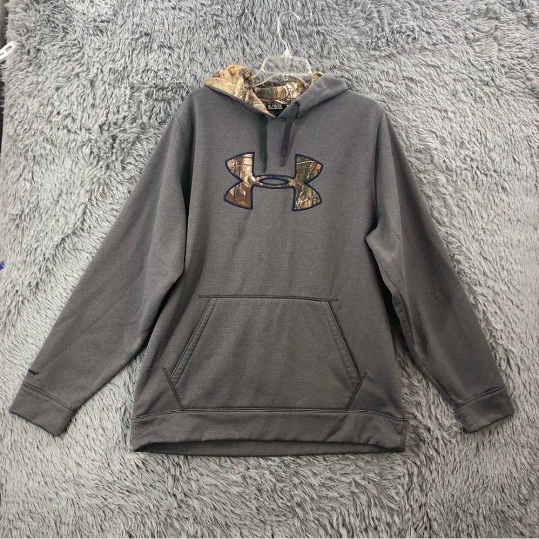Under Armour UA Mens XL Camouflage Logo Storm Gray Hoodie Kangaroo Pocket