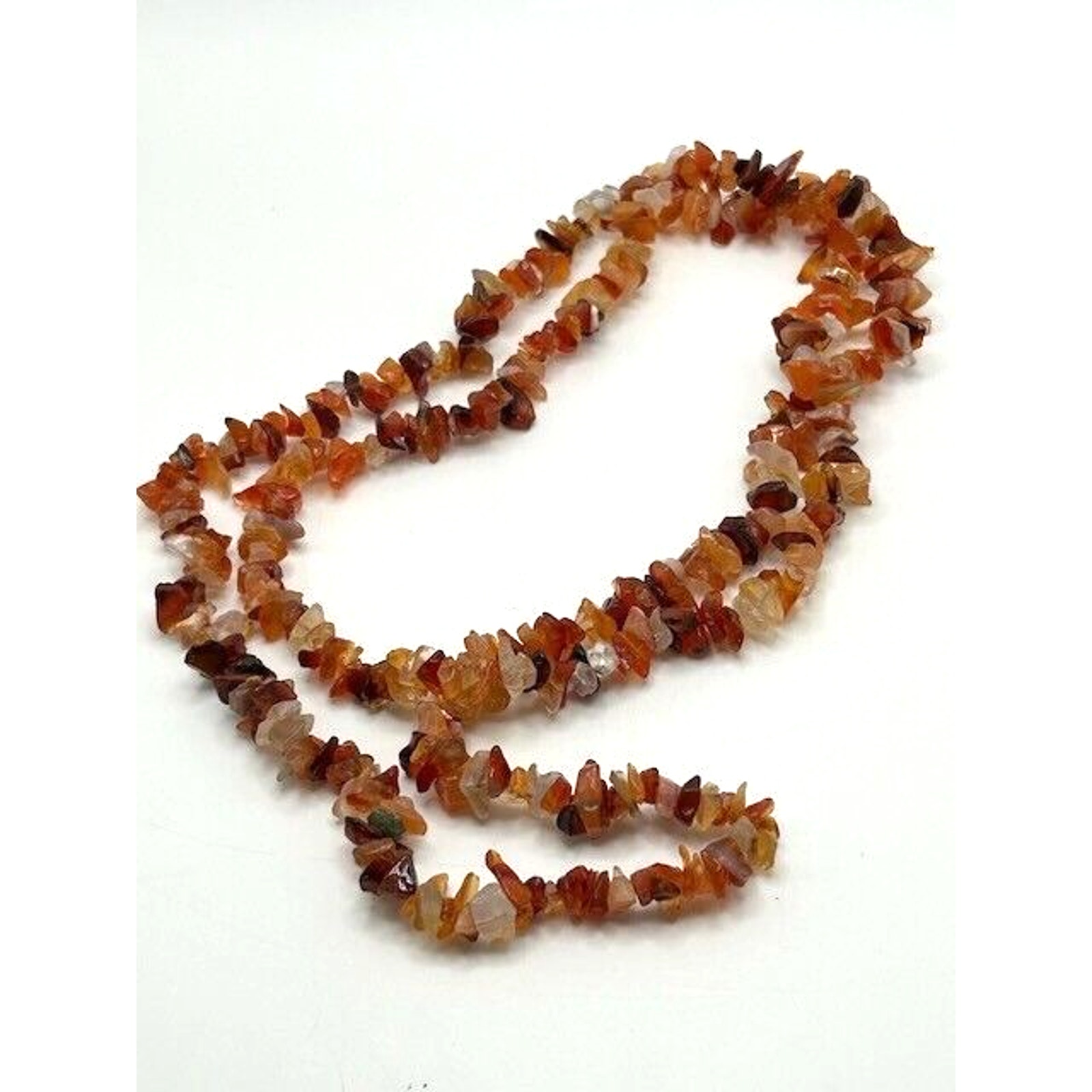 Red Brown Agate Stone Chip Beaded Necklace 40 Long