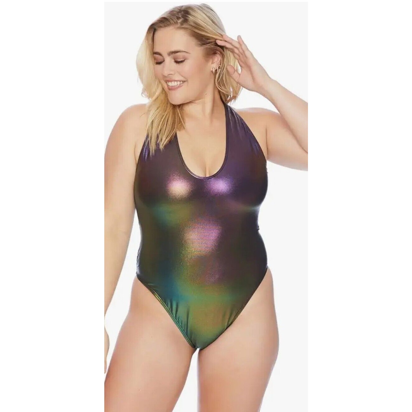 Sports Illustrated Women's Rebel Plunge One-Piece Swimsuit Iridescent Shine | 10
