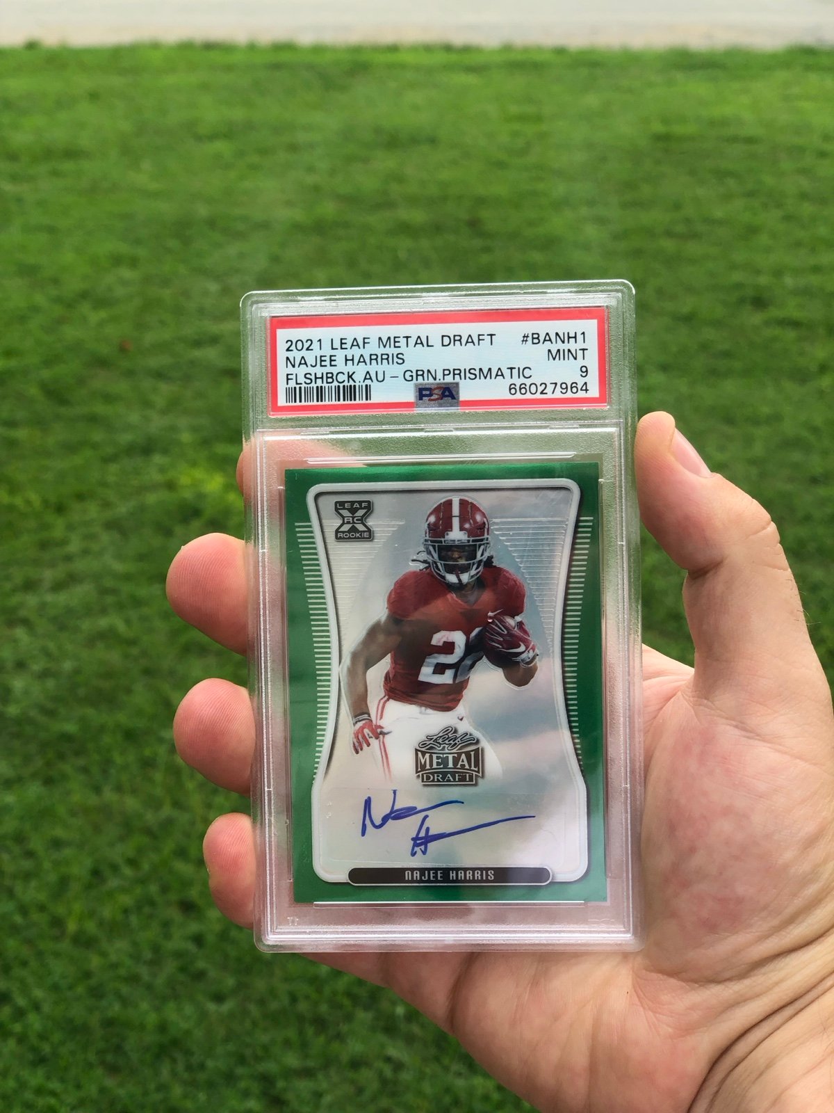 Psa 9 2021 leaf metal NAJEE HARRIS FLSHBCK.AU - GRN.PRISMATIC /10 auto ssp