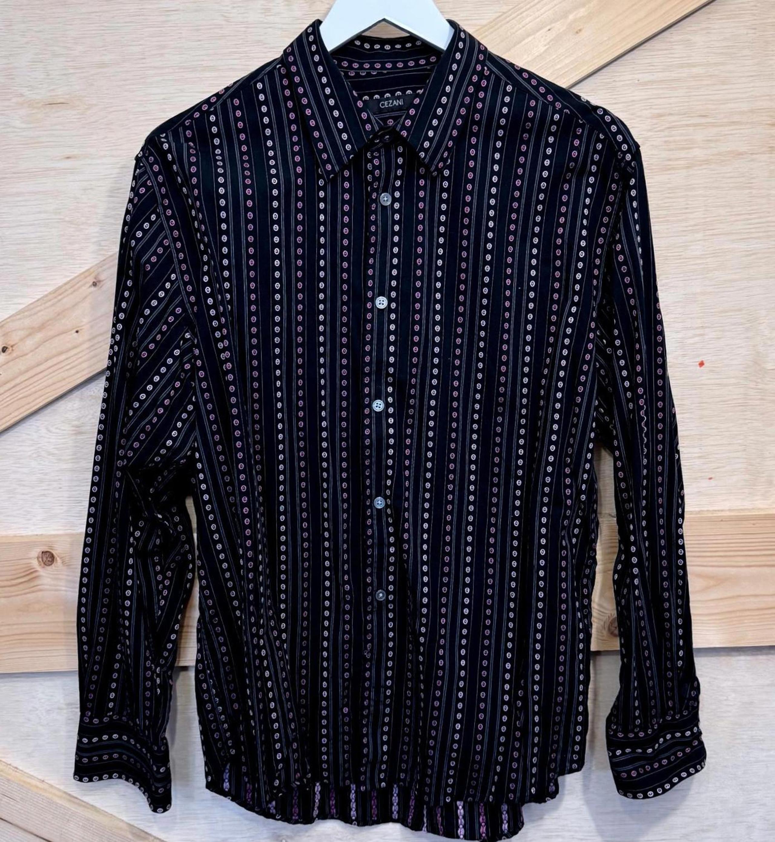Cezani Men's Long Sleeve Button Up Dress Shirt Polka Dots Black Pink