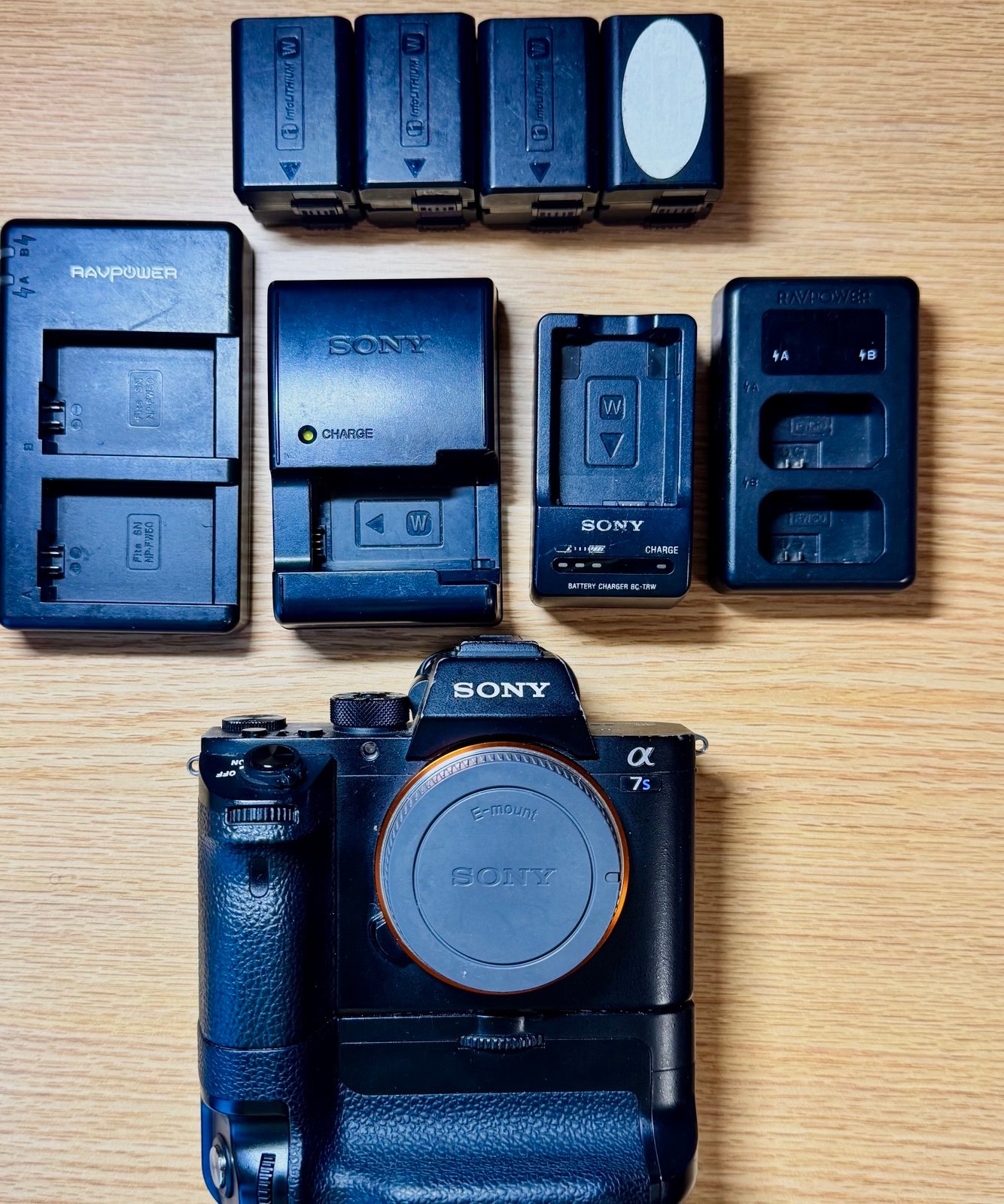 Sony A7SII w/camera grip and TONS of extra batteries