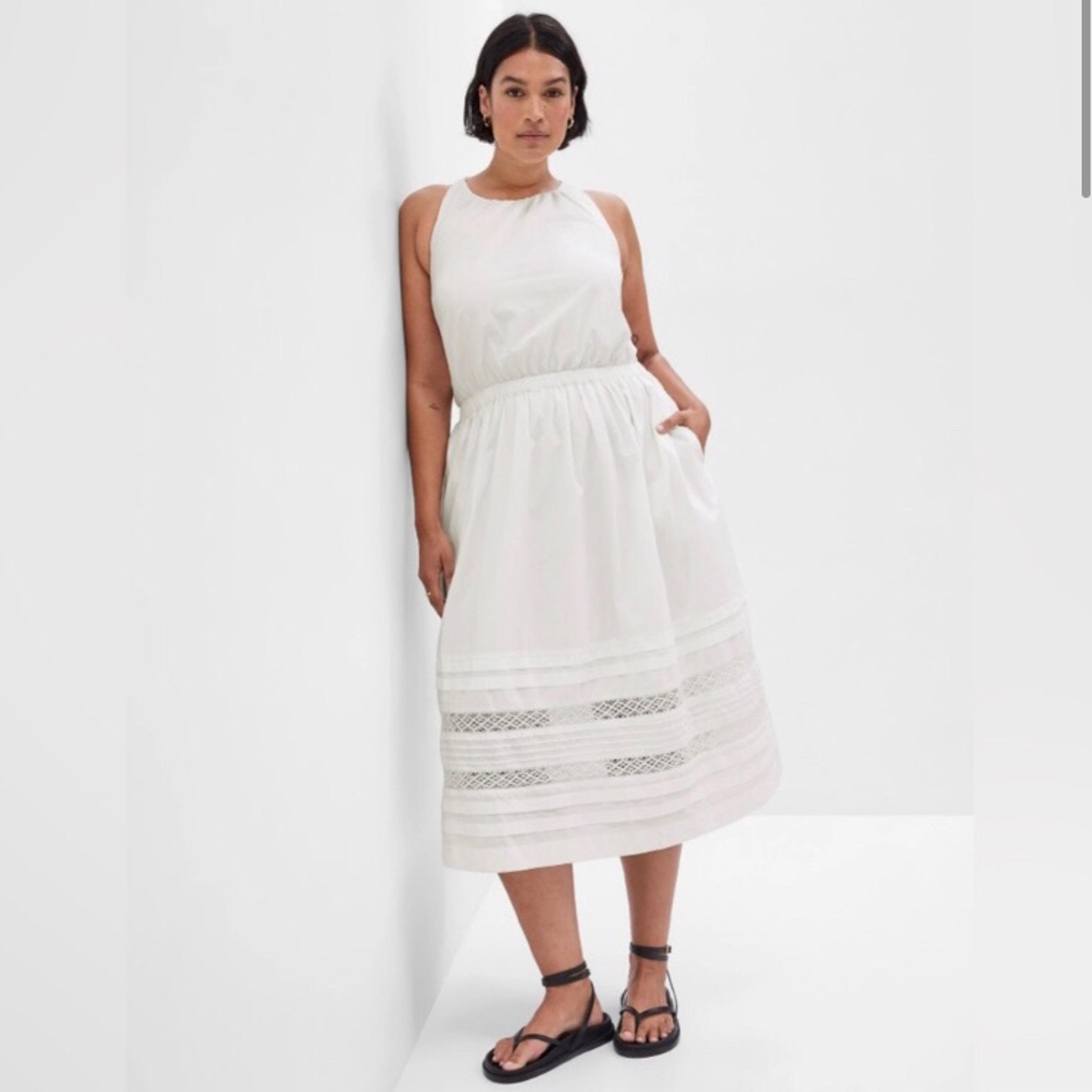 Gap white midi dress lace halter cross open back large petite cotton crochet