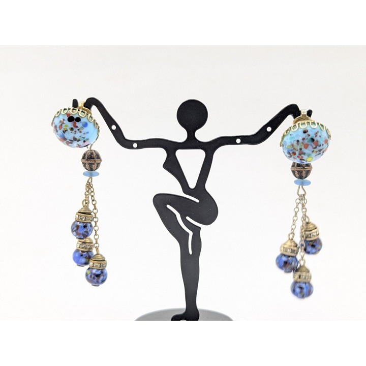 Vtg Beaded Faux Art Glass Rhinestone Dangle Drop Earrings By Kramer Of NY 3 HTF