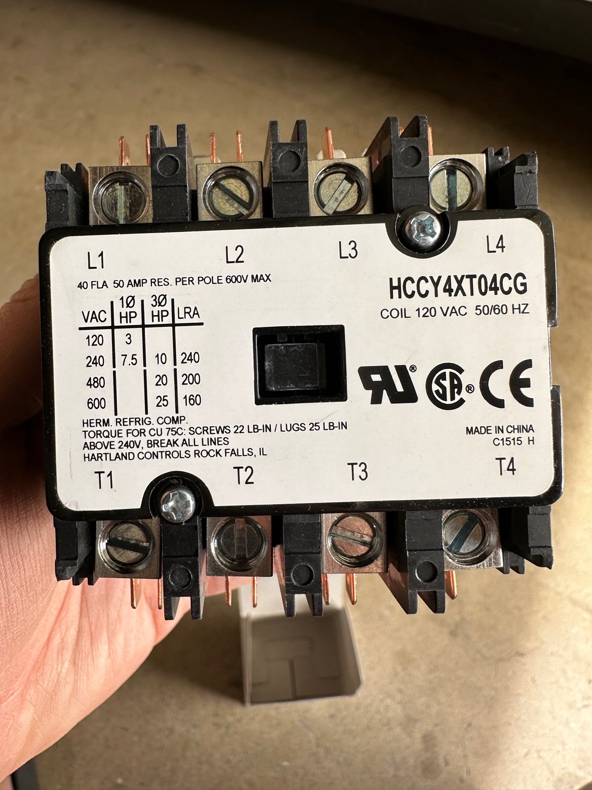 hartland controls contactor 4 pole