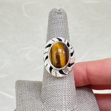 Sterling Silver Oval Tiger Eye Halo Ring SR-2409