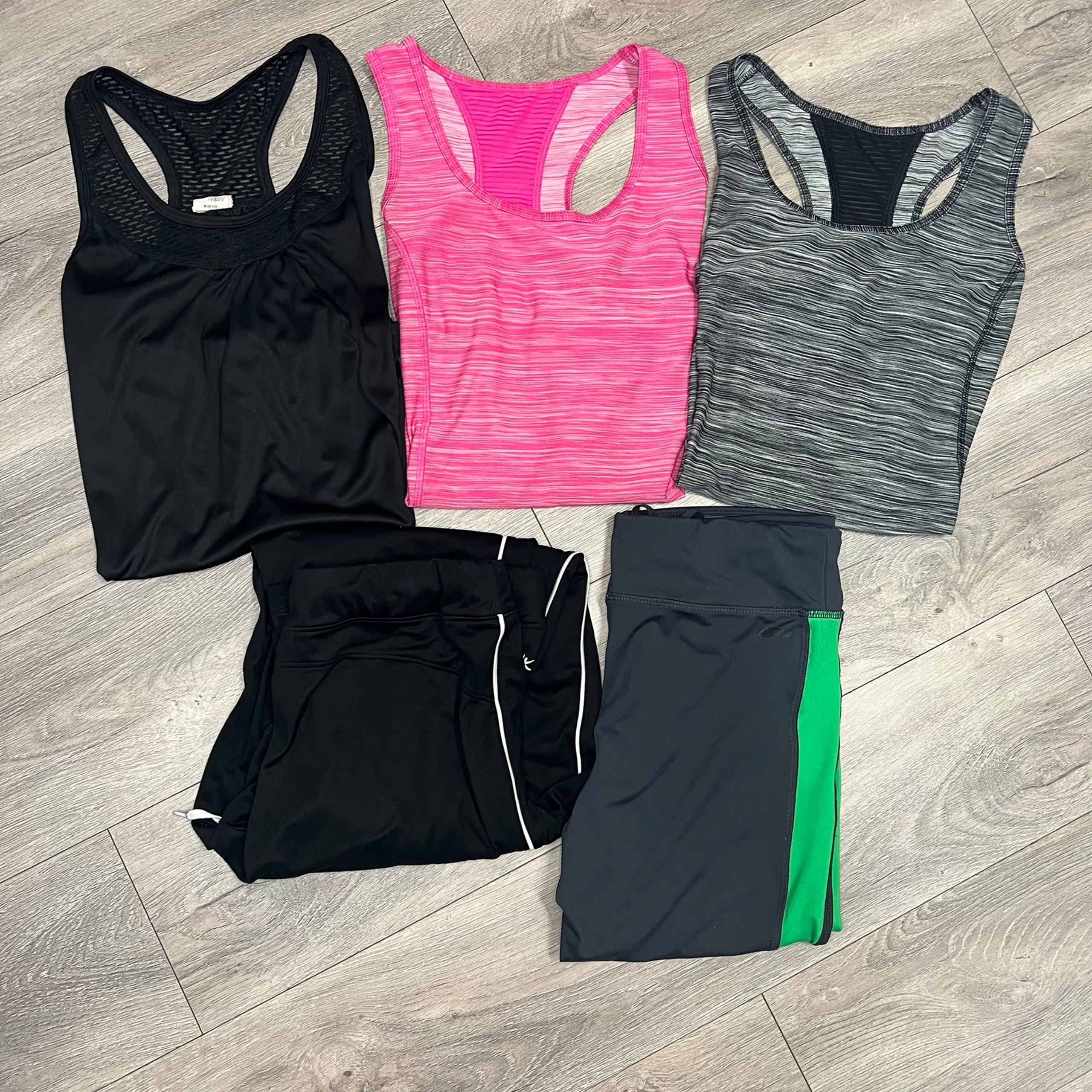 Danskin Athletic Bundle 3 Racer Back Tank Tops Pants Capri's Women's Medium