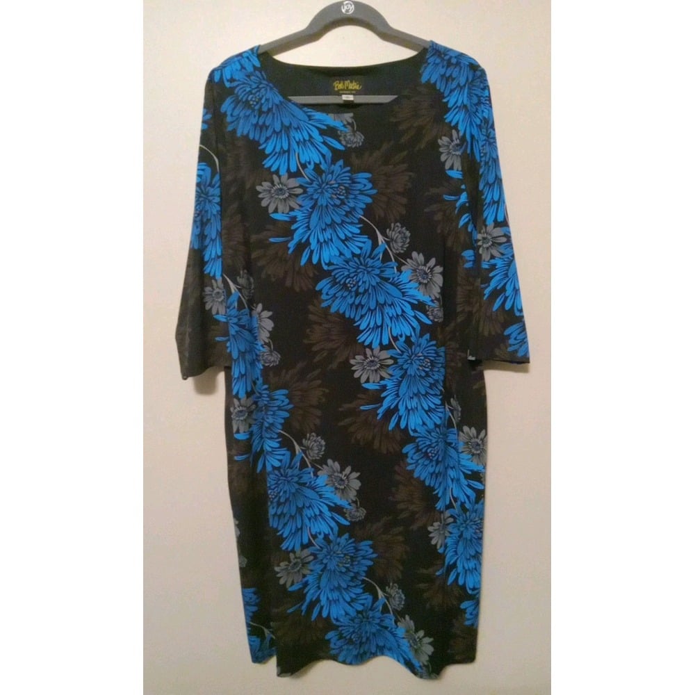 bob mackie wearable art Multicolor Floral 3/4 Sleeve Liquid Knit Dress Size Xl