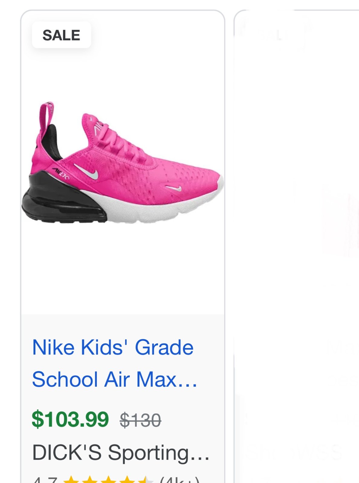 Youth hot pink and black Nike air max 270