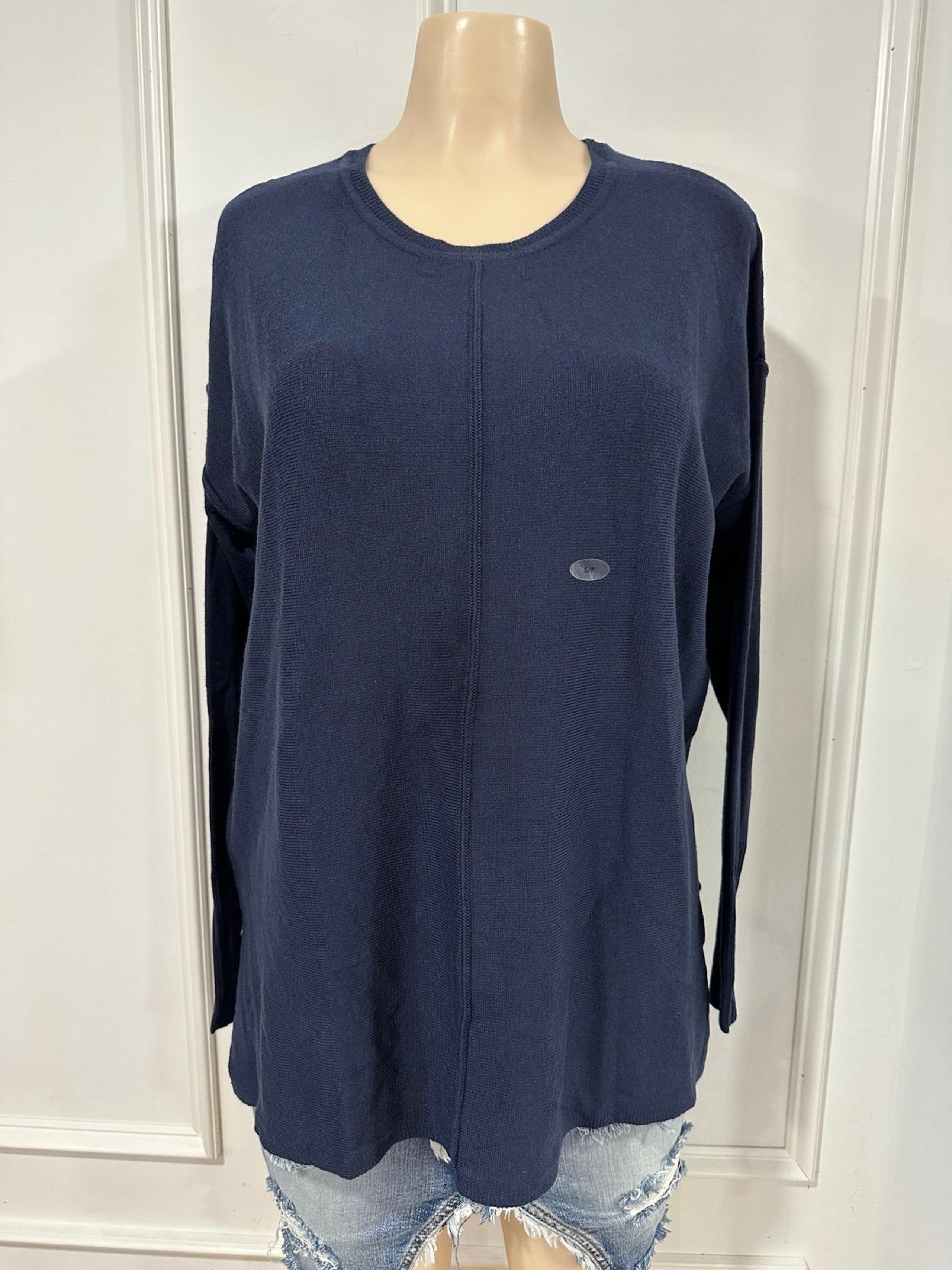 NWT Van Heusen Small Navy Blue Crew Neck Ribbed Trim Long Raglan Sleeve Sweater