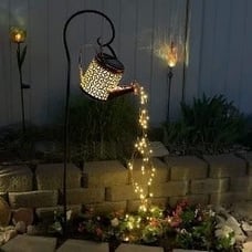 2 Pack Solar LED Watering Can Fairy String Lights, Water Can and Metal Post