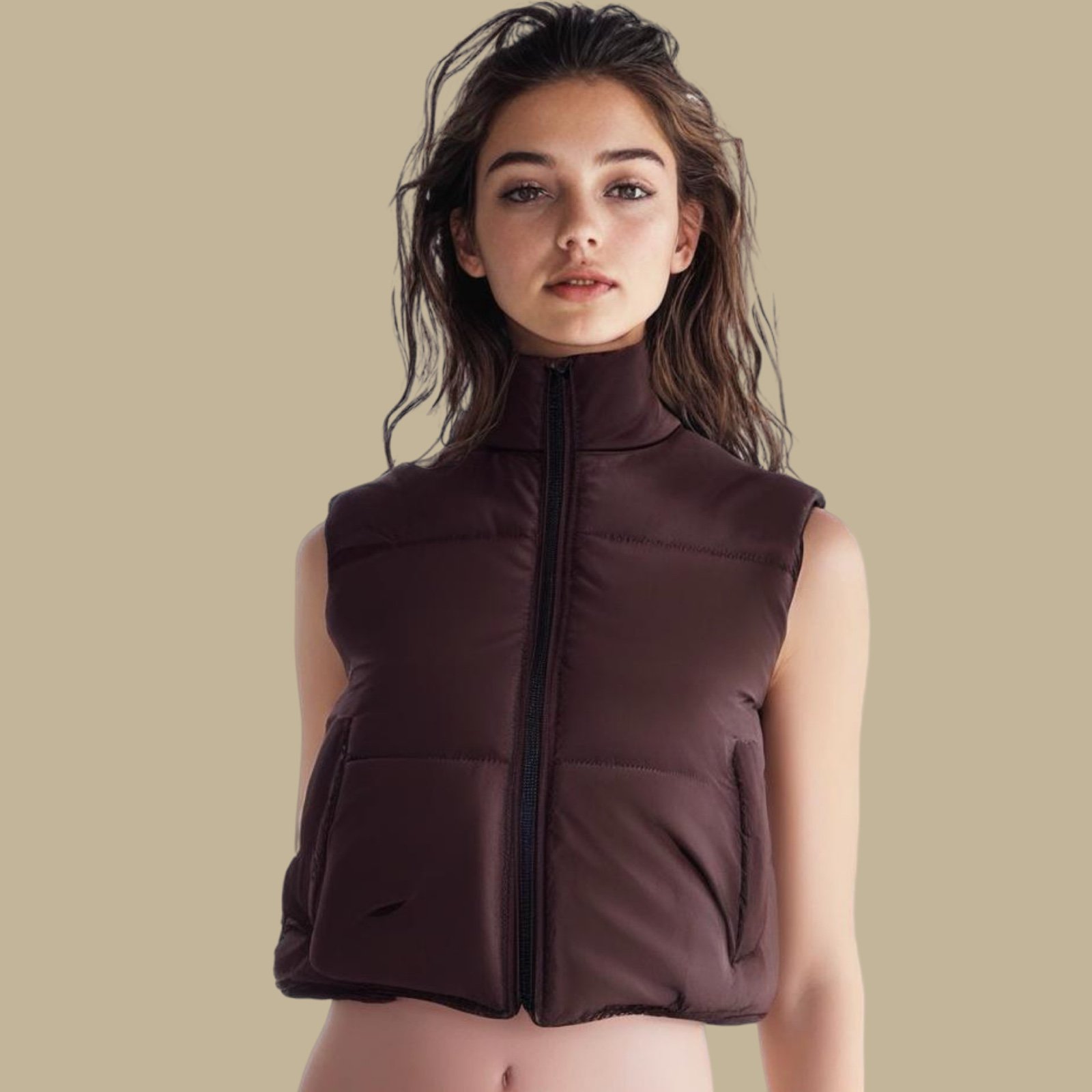 Comfy And Ready Cropped Puffer Vest In Chocolate