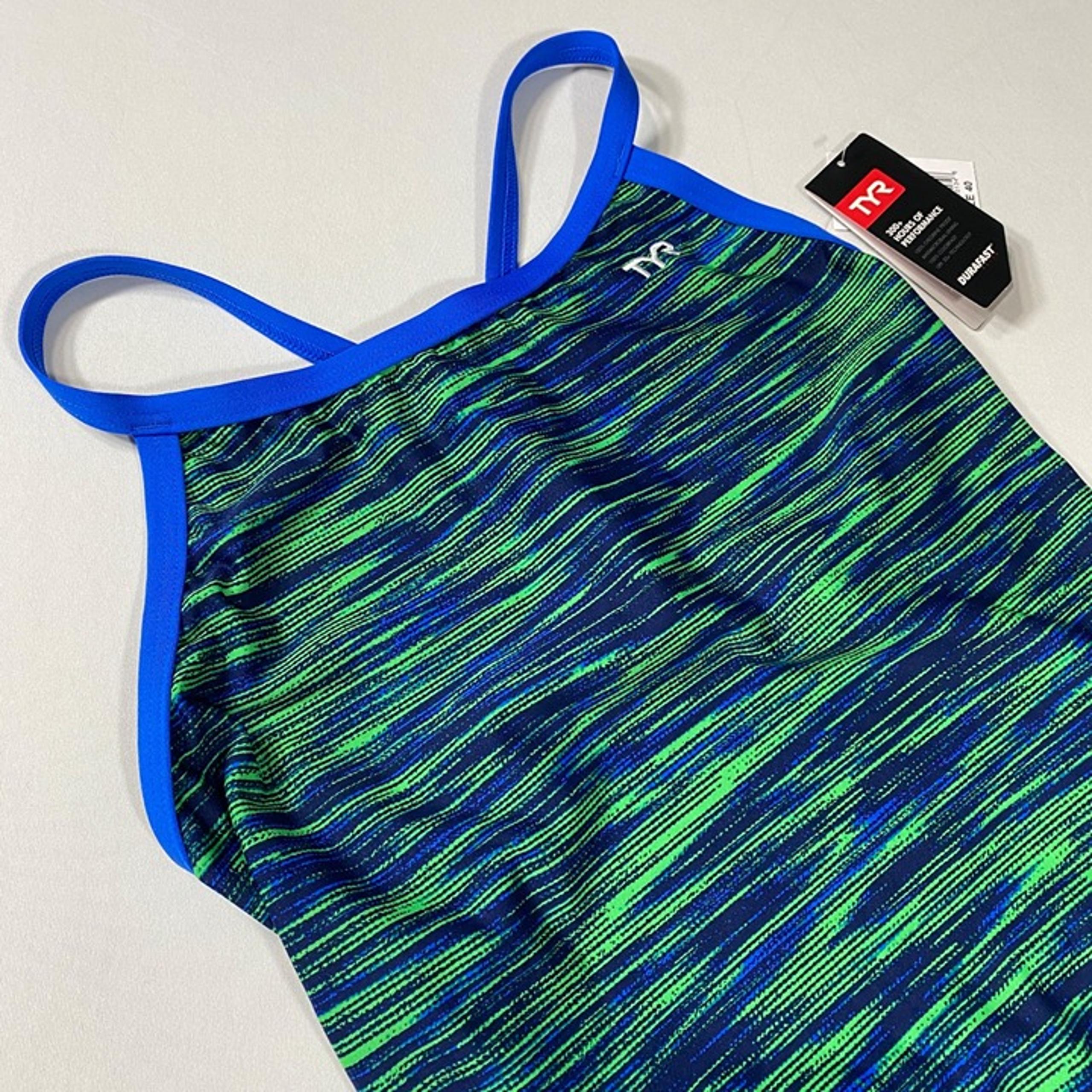 TYR Womens Fizzy Diamondfit Swimsuit Size 40 Blue/Green Athletic One-Piece Swimw