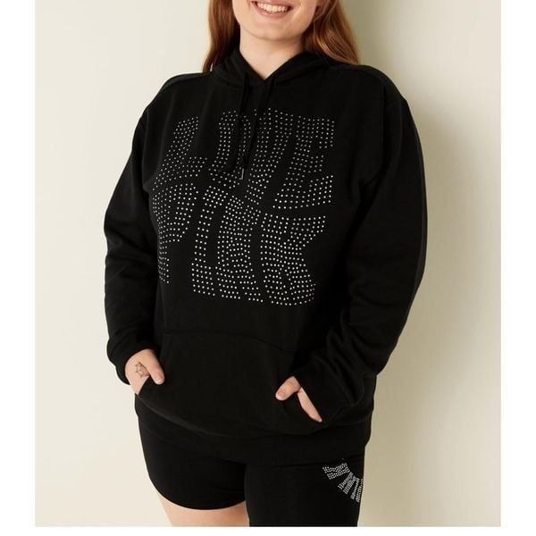 VS pink pullover hooded sweatshirt- hoodie xxl oversized plus black bling