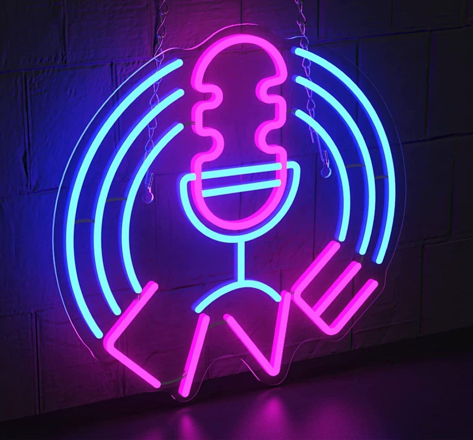 Lovely Bright Pink & Blue Microphone Live LED Night Light Studio Recording Room