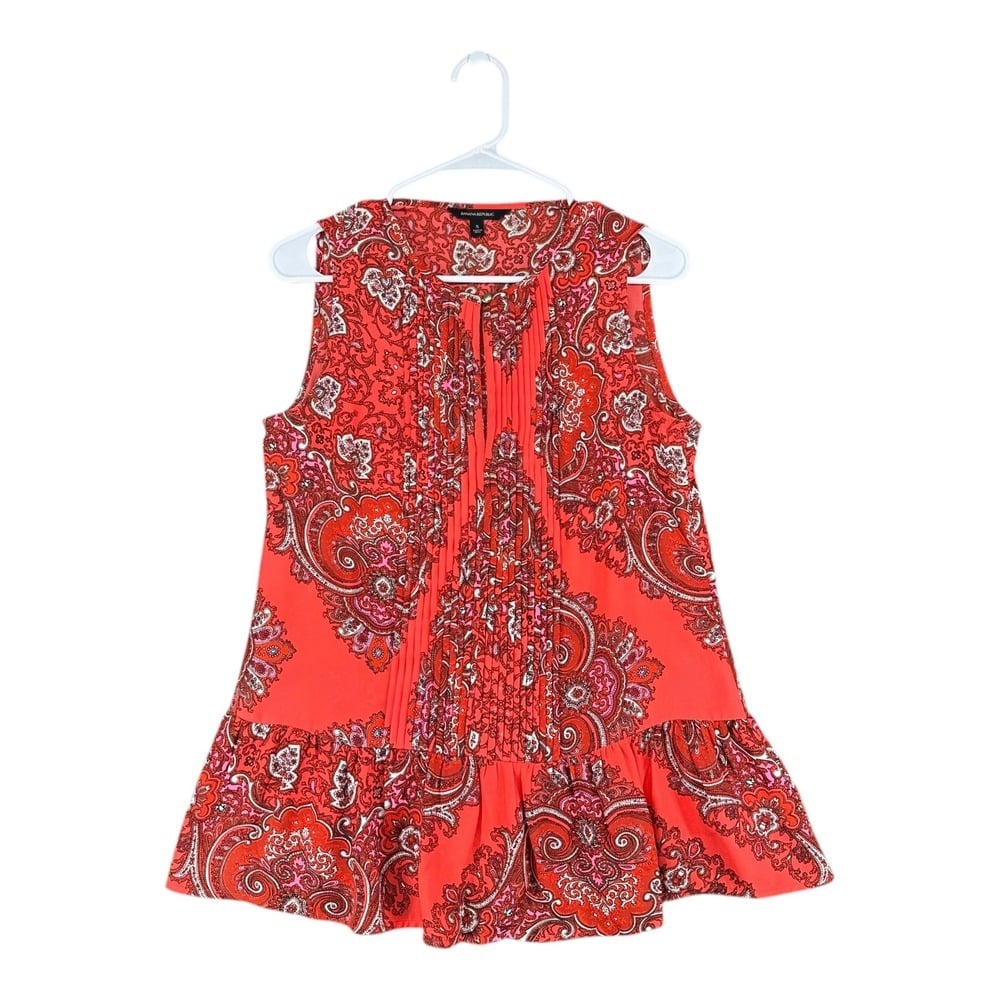 Banana Republic Women's S Small Red Paisley Sleeveless Blouse Boho Office Career